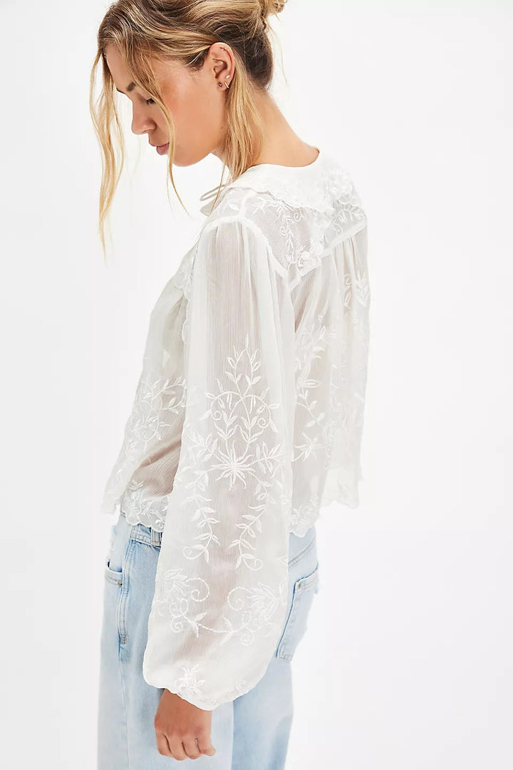 Free People Dreamer Girl Embroidered Blouse Top