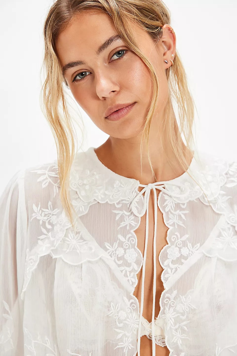 Free People Dreamer Girl Embroidered Blouse Top