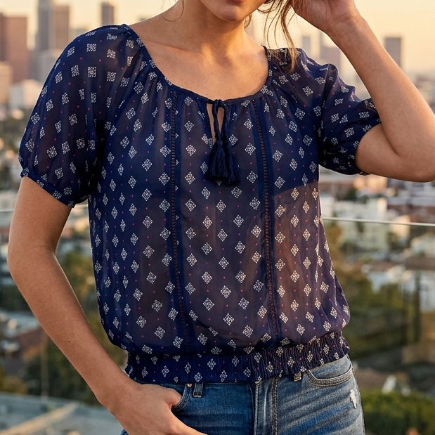 Abercrombie 儿童女孩蓝色透明衬衫上衣 XL 10-12 岁