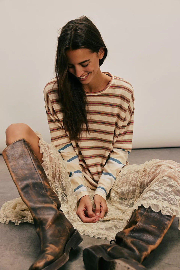 Free People We The Free Nina Stripe Long-Sleeve Tee Tunic Top