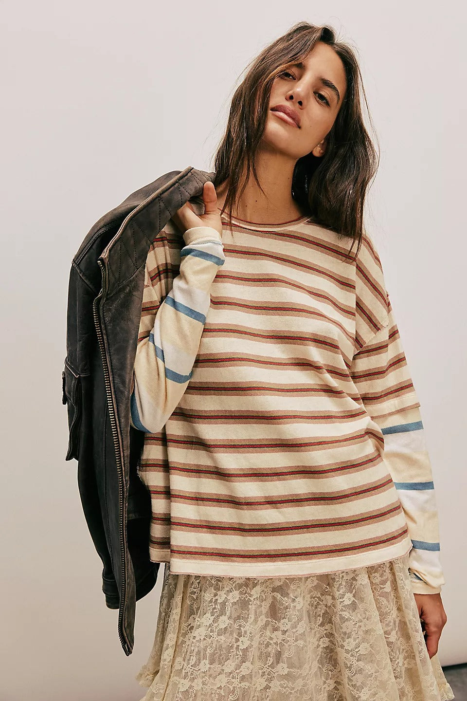 Free People We The Free Nina Stripe Long-Sleeve Tee Tunic Top