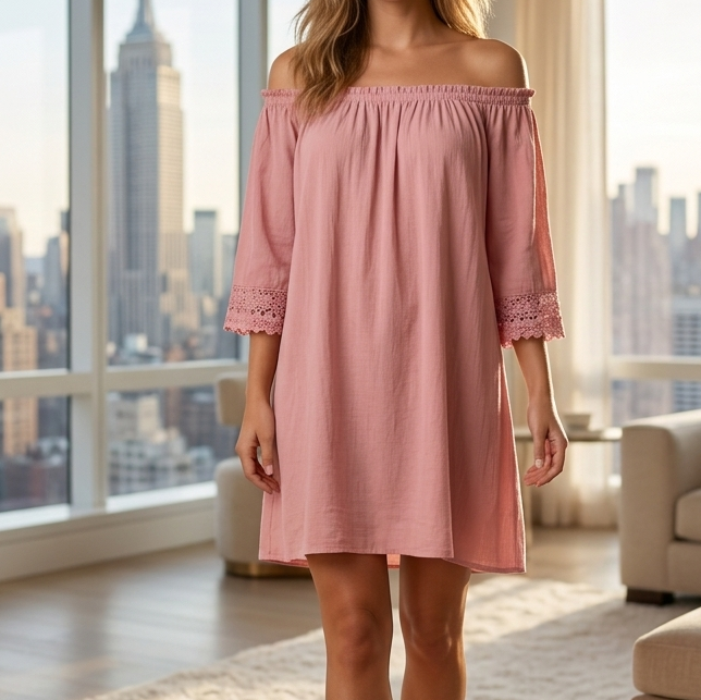 Speed Control Crochet Lace Off Shoulder Mini Dress