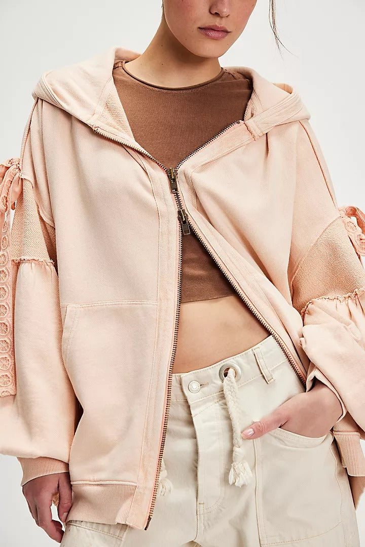 Free People Bow Girl Sweatshirt Hoodie Jacket Top