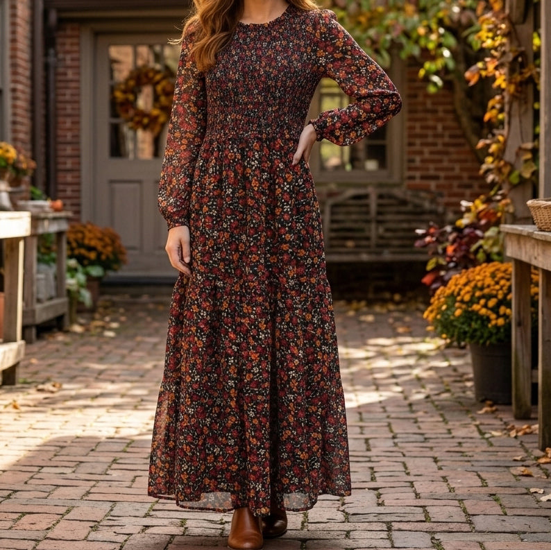 Patrons Of Peace Floral Printed Smocked Maxi Dress