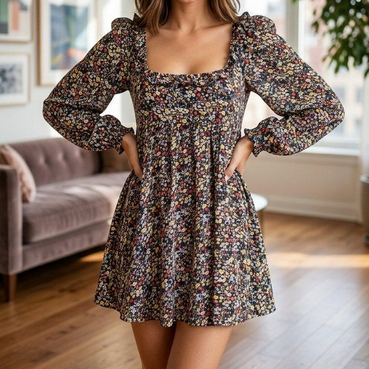 Saylor Anthropologie Black Floral Printed Mini Dress