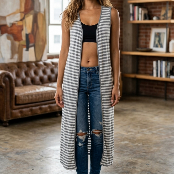 April Cornell Striped Printed Cardigan Coverup Midi Top