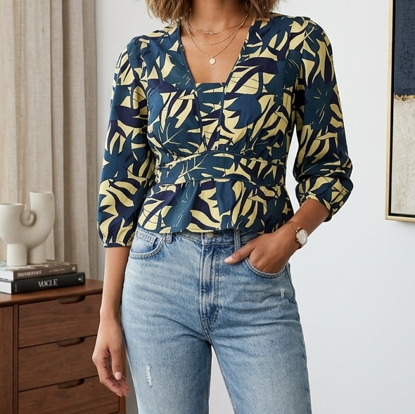 BA&SH Printed Cropped Blouse Top