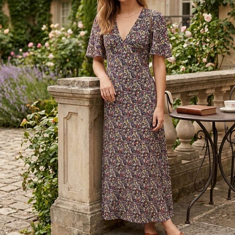 Saylor NYC Anthropologie Floral Printed V-Neck Long Maxi Dress