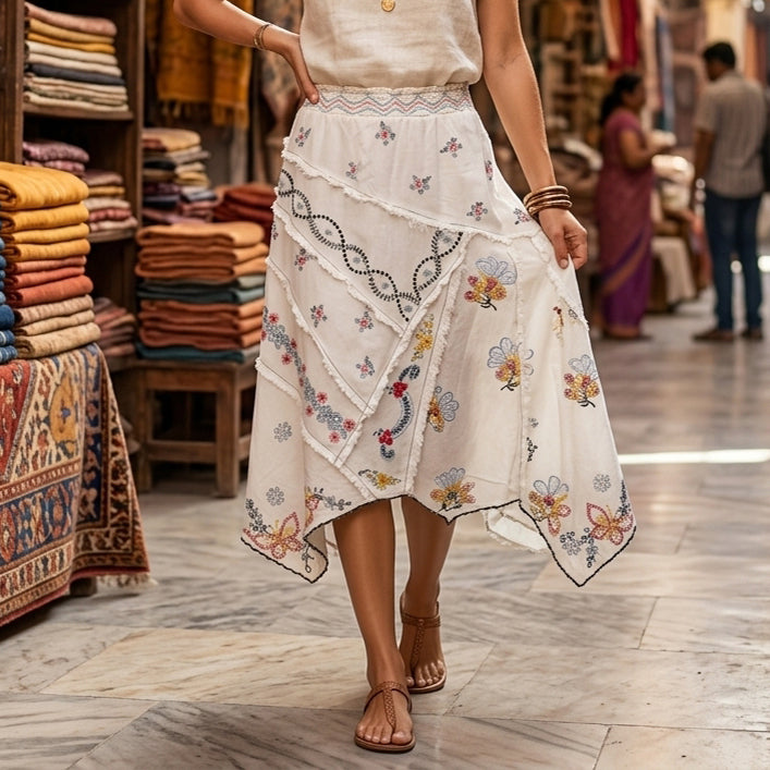 By Anthropologie Eyelet Floral Embroidered Midi Skirt