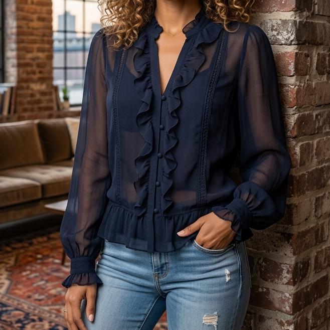 Uterque Floral Lace Shirt Blouse Top