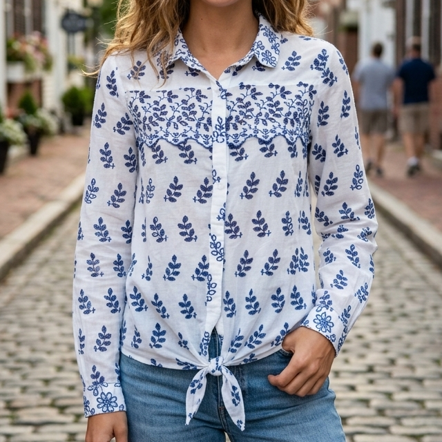Eze Sur Mer Anthropologie Eyelet Embroidered Shirt Top