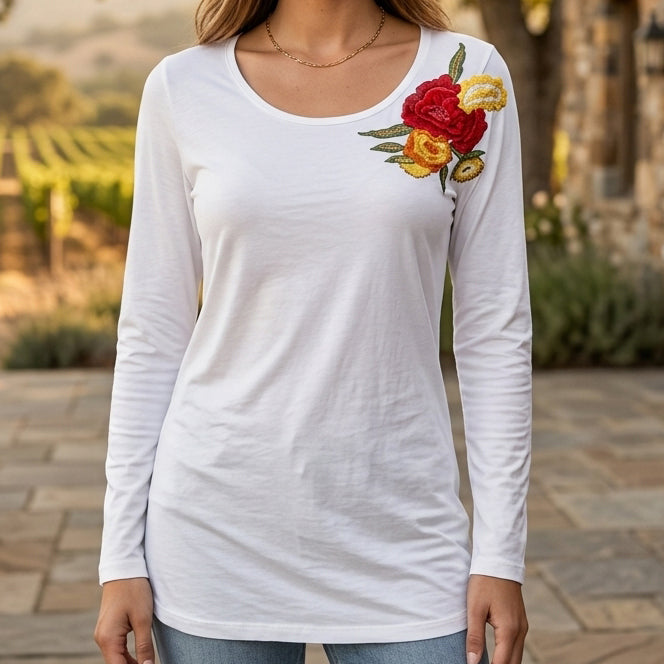 Caite Anthropologie Floral Embroidered Tunic Top