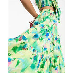 Damson Madder Painterly Floral Printed Tiered Midi Skirt