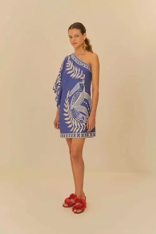 Farm Rio Anthropologie One Shoulder Lace Mini Dress