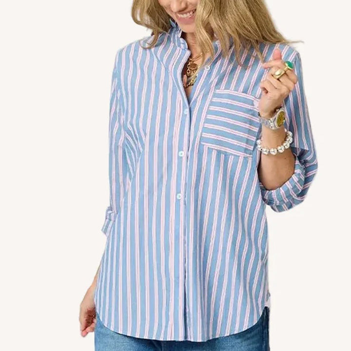 Kerri Rosenthal Mia Ruffle Stripe Shirt Tunic Top