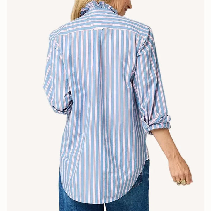 Kerri Rosenthal Mia Ruffle Stripe Shirt Tunic Top