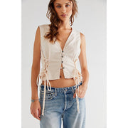 Free People Lala Lace Up Vest Blouse Top