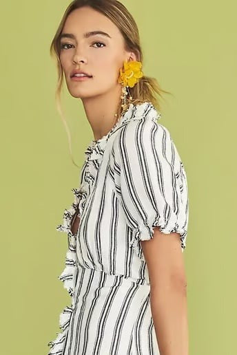Anthropologie Pilcro Striped Ruffle-Collar Buttondown Midi Dress