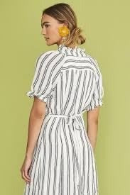 Anthropologie Pilcro Striped Ruffle-Collar Buttondown Midi Dress
