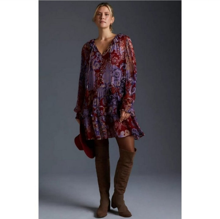 Anthropologie The Marais Printed Chiffon Mini Dress