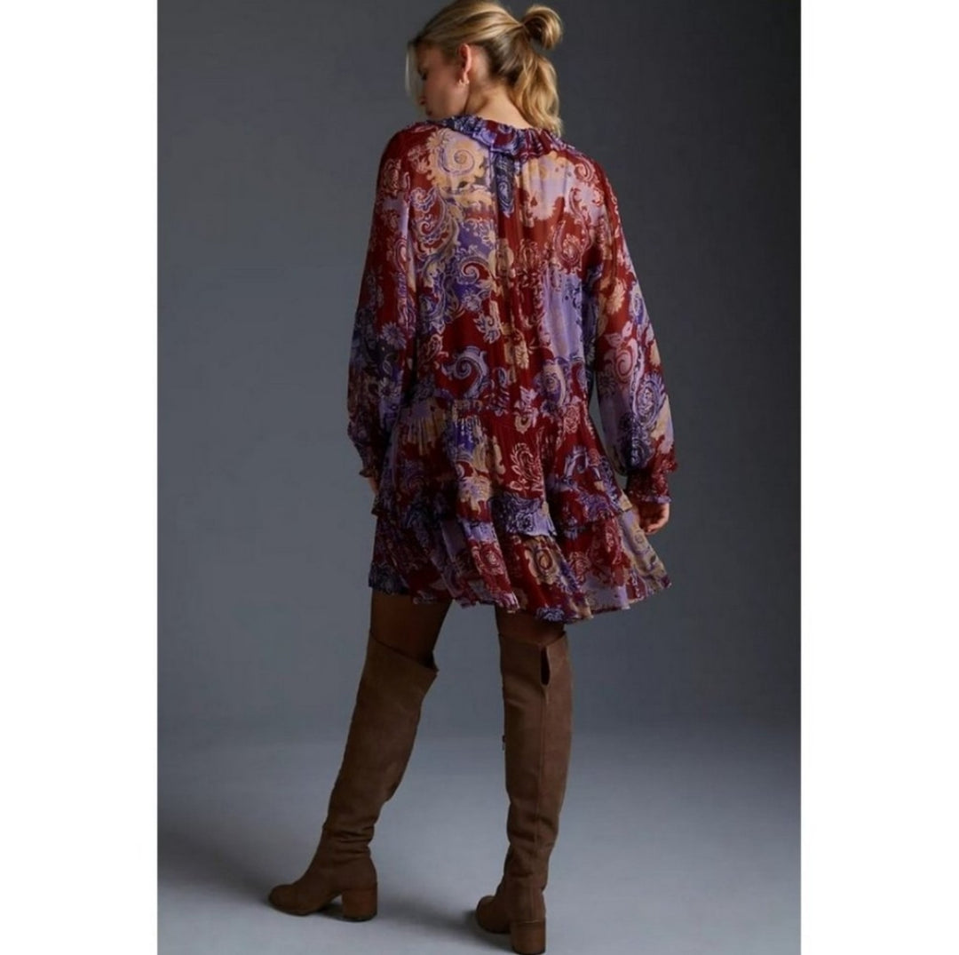 Anthropologie The Marais Printed Chiffon Mini Dress