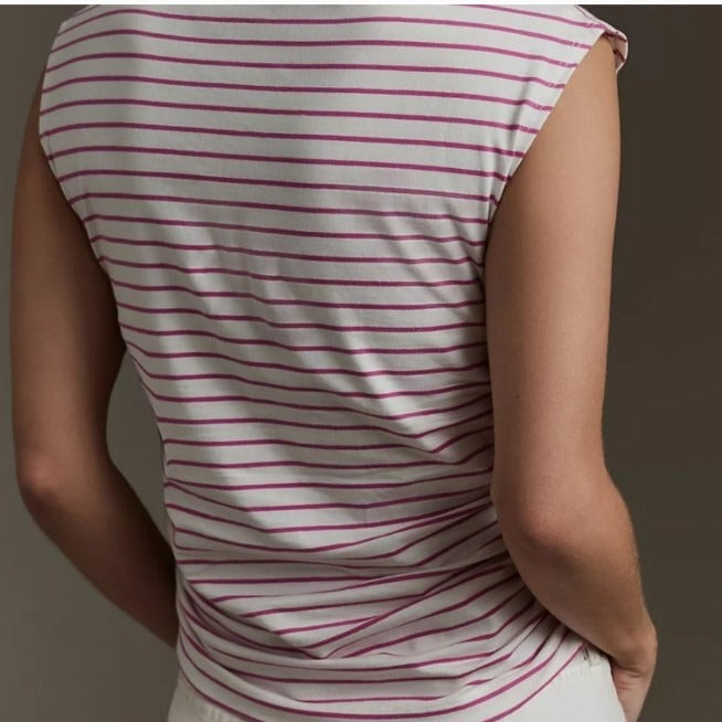 Maeve Anthropologie Mock-Neck Striped Printed Tank Blouse Top