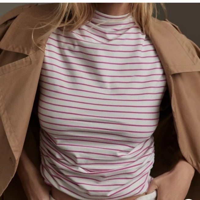 Maeve Anthropologie Mock-Neck Striped Printed Tank Blouse Top