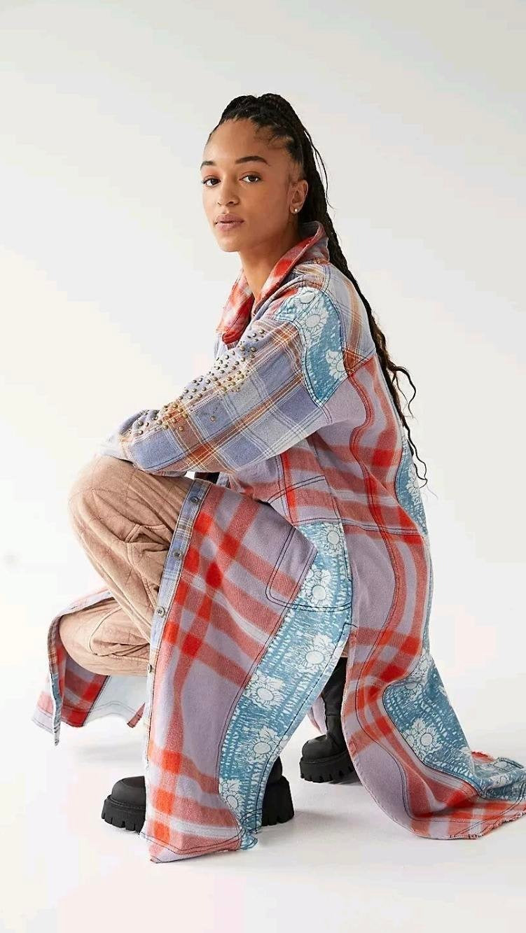 Free People We The Free Flannel Painted Hills Maxi Shirt Top Oversized