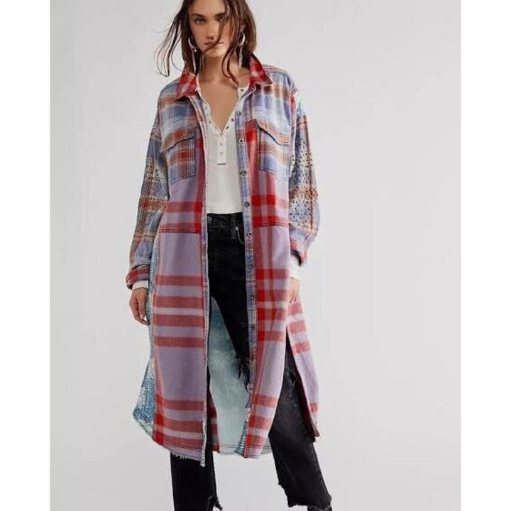Free People We The Free Flannel Painted Hills Maxi Shirt Top Oversized