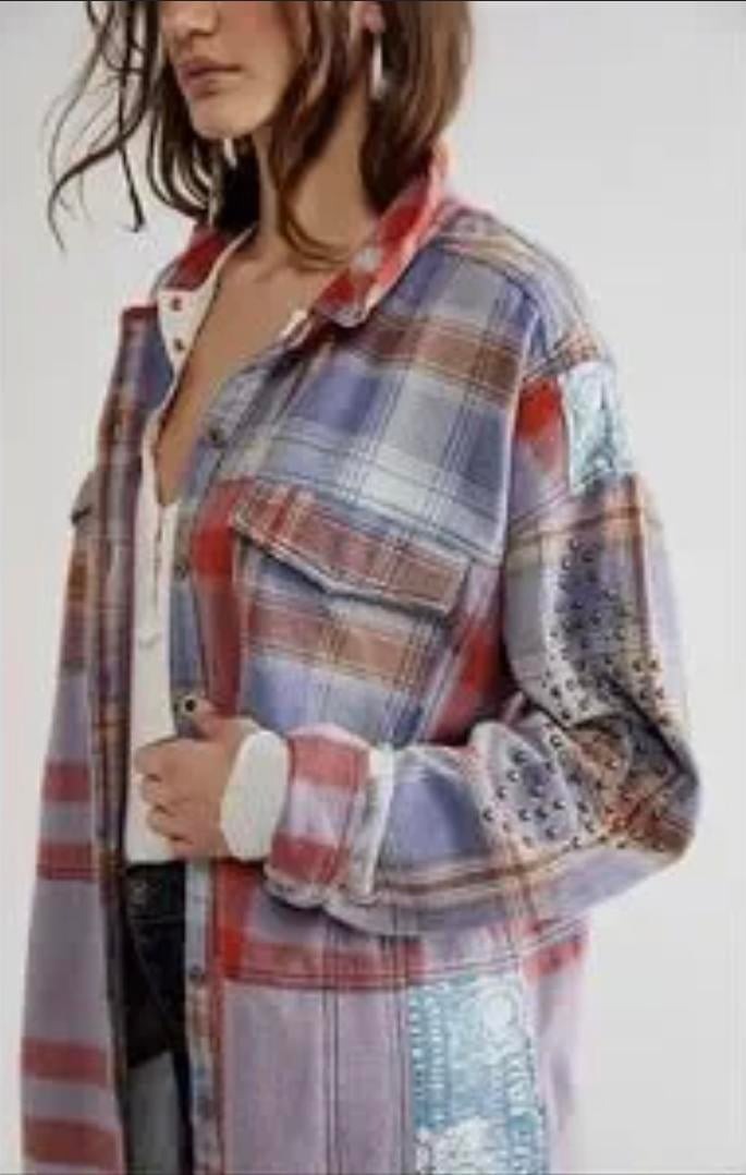 Free People We The Free Flannel Painted Hills Maxi Shirt Top Oversized