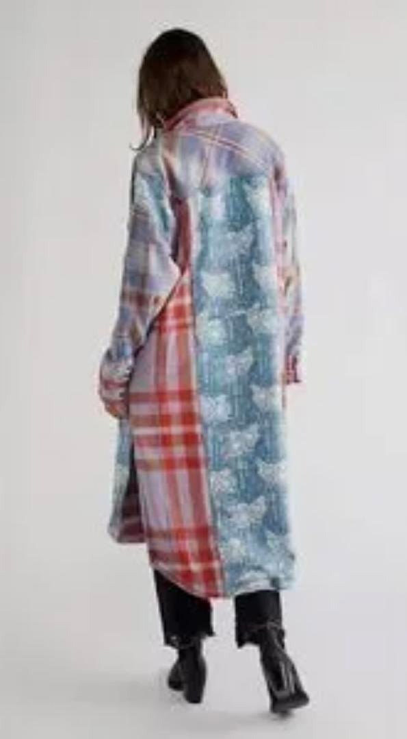 Free People We The Free Flannel Painted Hills Maxi Shirt Top Oversized