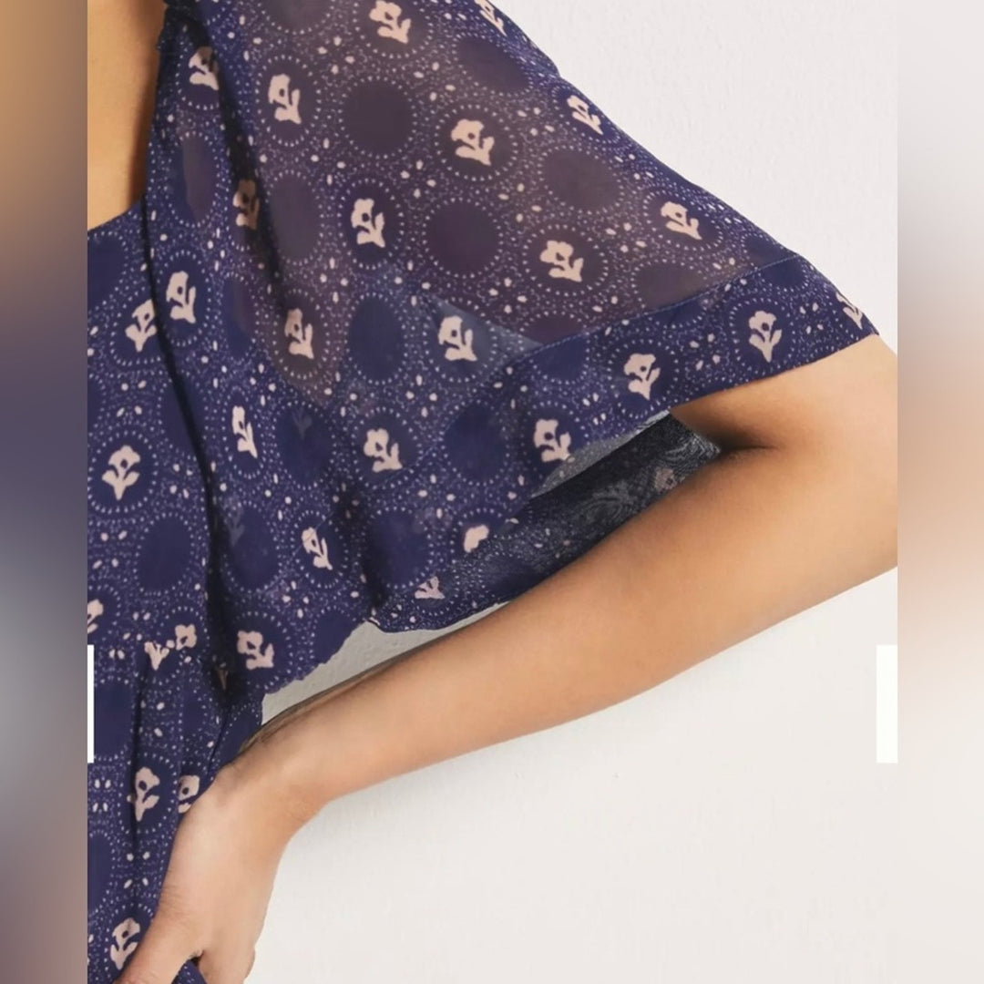 Anthropologie Maeve Flutter Sleeve Shirred Open Back Mini Dress