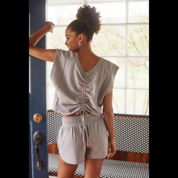 Daily Practice By Anthropologie Gray Ruched Blouse Tee Pullover Top
