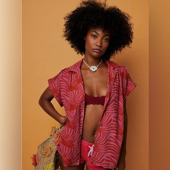 Free People We The Free Sun Splash Printed Shirt Tunic Top