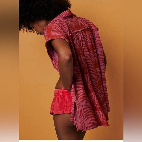 Free People We The Free Sun Splash Printed Shirt Tunic Top