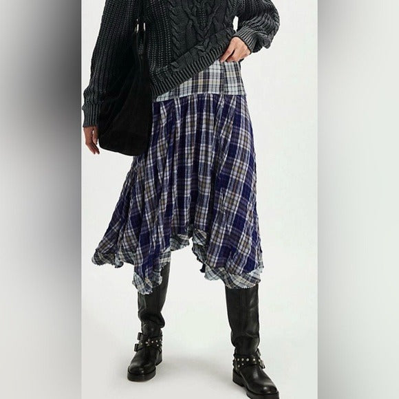Free People Whitestone Plaid Midi Skirt
