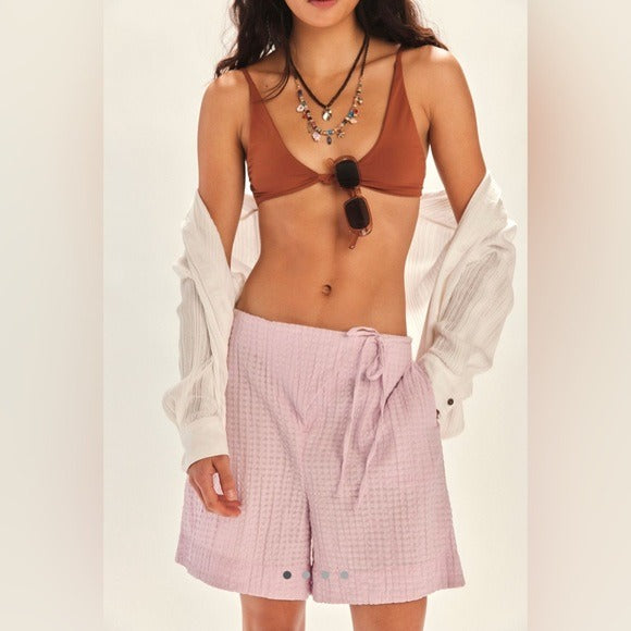 Free People Free-est Pucker Check Wrap Shorts