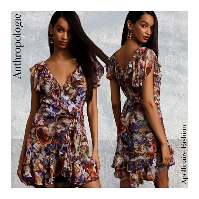 Anthropologie Ruffled Mini Wrap Dress