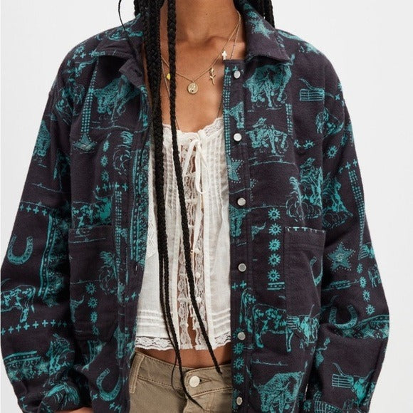 Free People We The Free Calico Flannel Shirt Printed Wild New