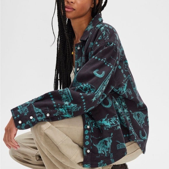 Free People We The Free Calico Flannel Shirt Printed Wild New