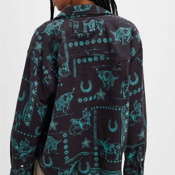 Free People We The Free Calico Flannel Shirt Printed Wild New