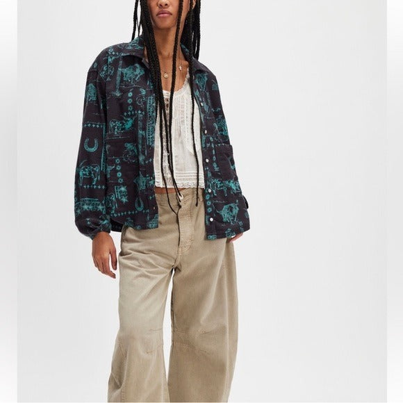 Free People We The Free Calico Flannel Shirt Printed Wild New