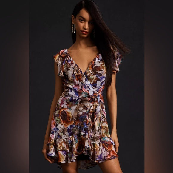 Anthropologie Ruffled Mini Wrap Dress