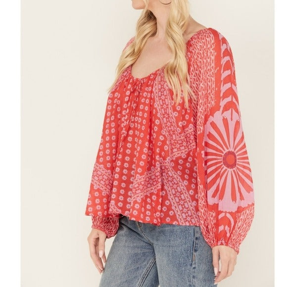 Free People Elena Printed Blouse Top