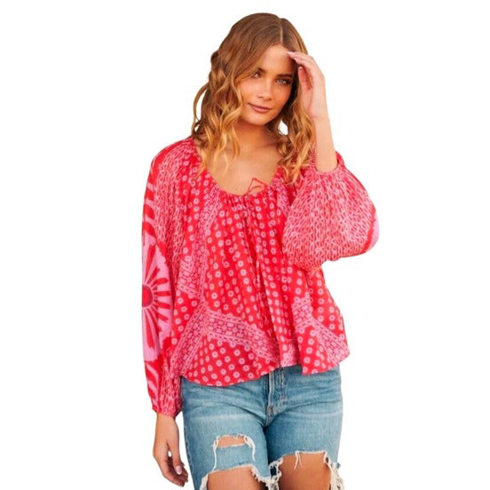 Free People Elena Printed Blouse Top
