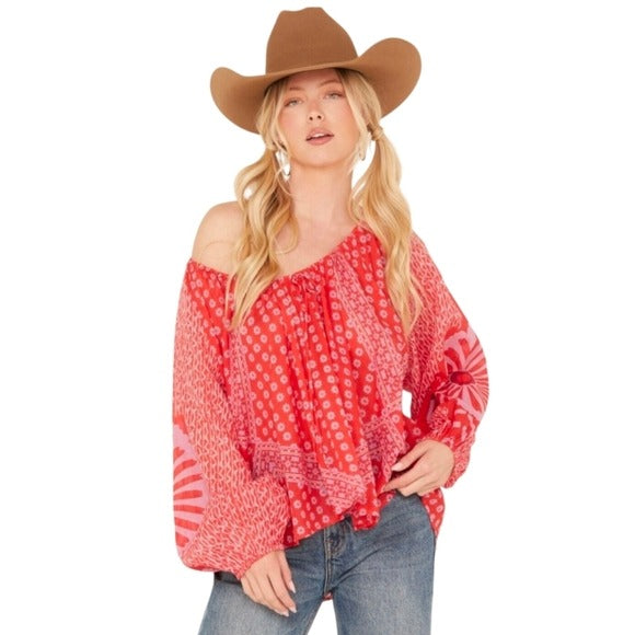 Free People Elena Printed Blouse Top