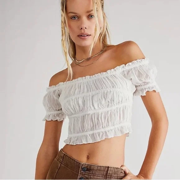 Free People FP One Cheri Cropped Blouse Top