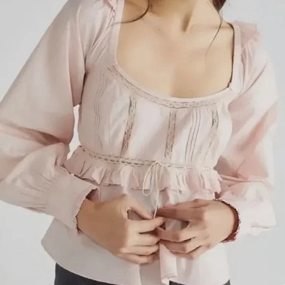 Free People Cathleen Copped Blouse Top