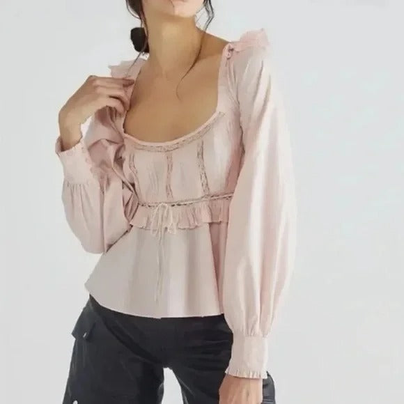 Free People Cathleen Copped Blouse Top