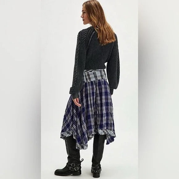 Free People Whitestone Plaid Midi Skirt